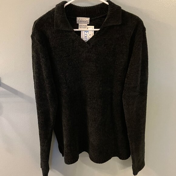 Basic Editions Sweaters - NWT Basic Editions Black Velour V-Neck Sweater Size Large